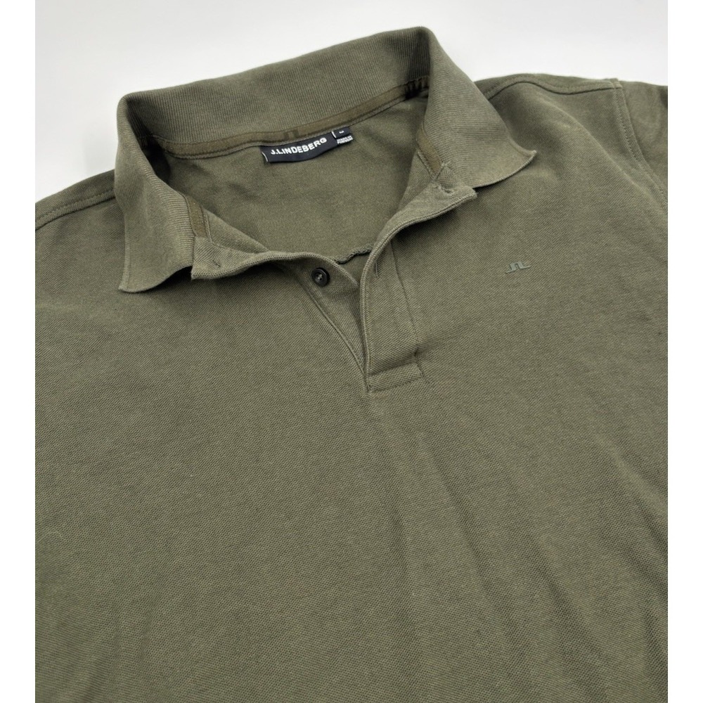 J. Lindeberg Men's M Cotton Green Fitted Troy Short‎ Sleeve Polo